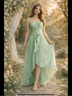 Seafoam Silk Bridesmaid Gown BCBG Max Azria Alicia Opaline Green Hi Low Dress
